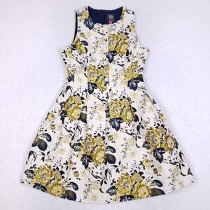 Vince Camuto Floral Jacquard Dress Women's 6 Fit & Flare Cocktail Metallic